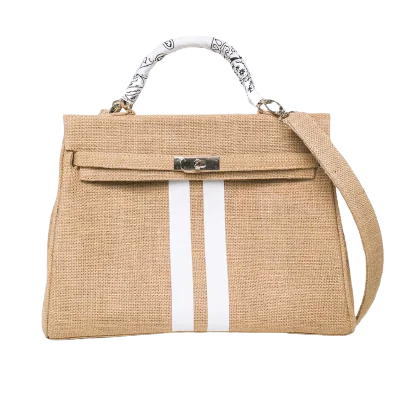 24H Kelly Style Jute Handbag with Stripes