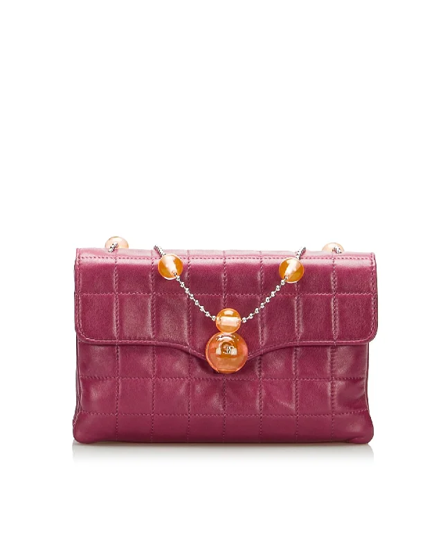 Quilted Lambskin Chain Shoulder Bag with Resin Detail