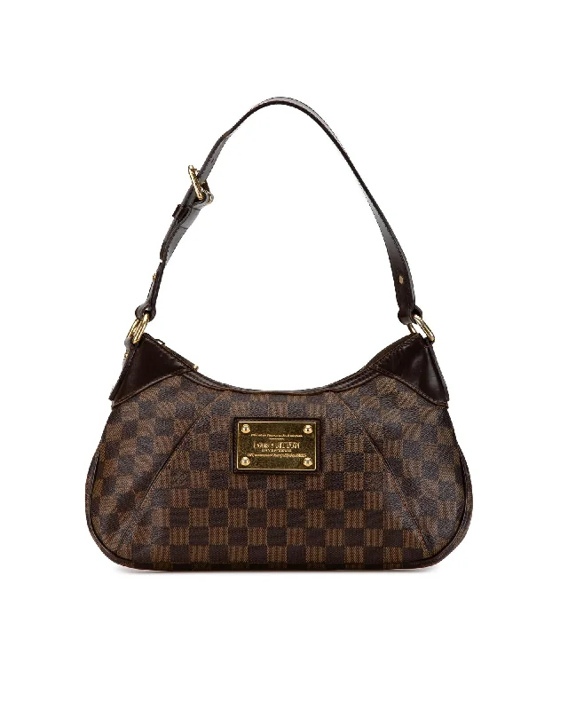 Damier Ebene Canvas Bag with Leather Trim and Top Zip Closure