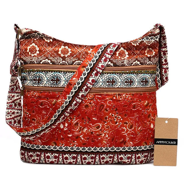 AnnaMouler Bohemian Style Double Zipper Sling Bag Red