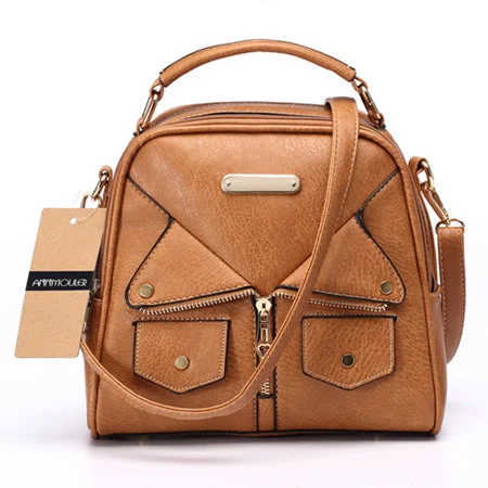 AnnaMouler Double Zipper Messenger Bag Brown