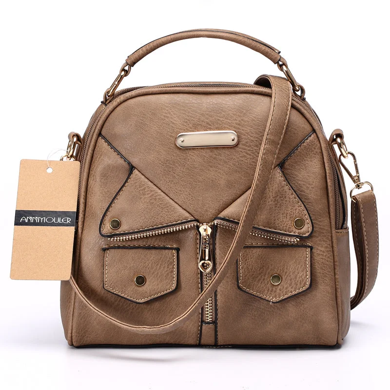 AnnaMouler Double Zipper Messenger Bag Khaki