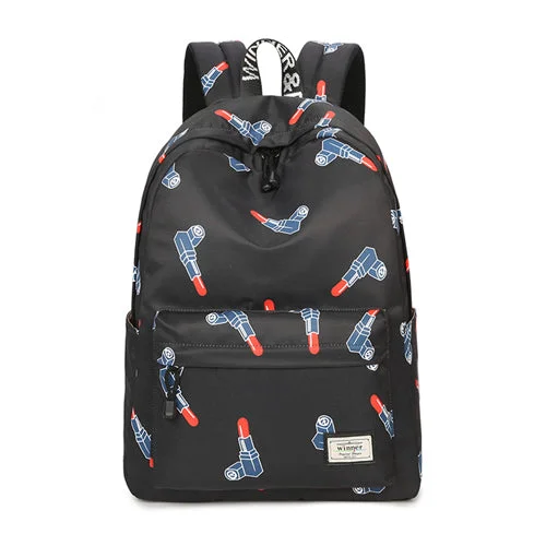 AnnaMouler Fashion Cartoon Print Student Backpack Black