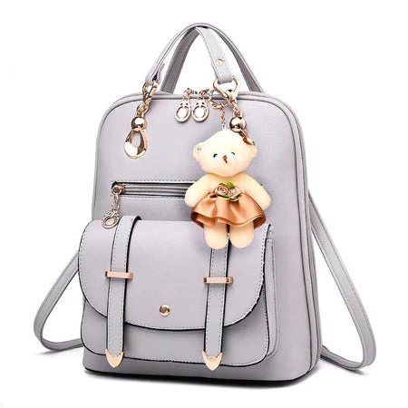 AnnaMouler Student Book Bag with Bear Grey