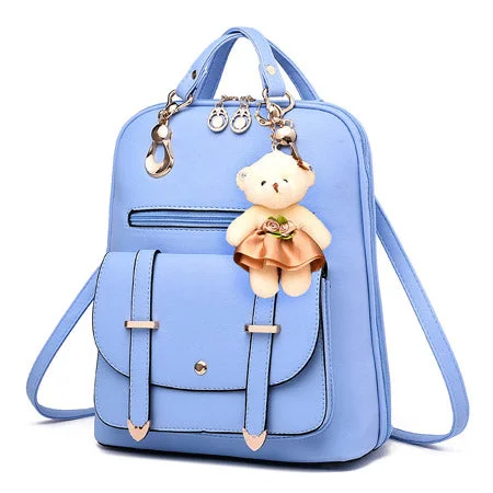 AnnaMouler Student Book Bag with Bear Light Blue