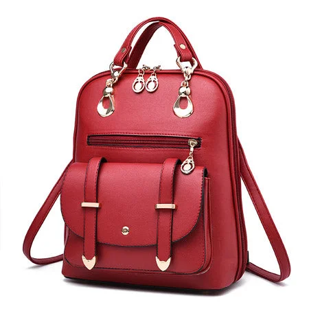 AnnaMouler Student Book Bag with Bear Red