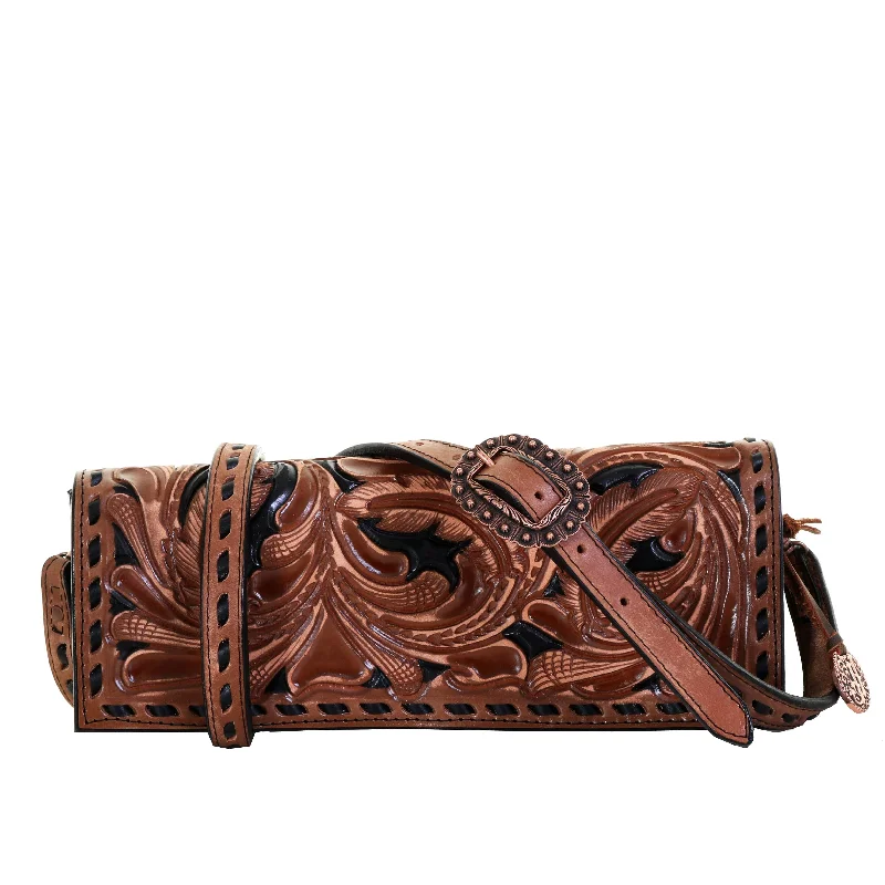 BCH48 - Pecan Vintage Tooled Buckle Clutch