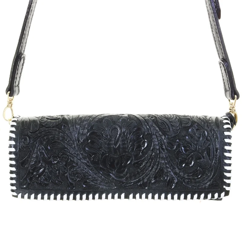 BCH57 - Black Poppy Buckle Clutch