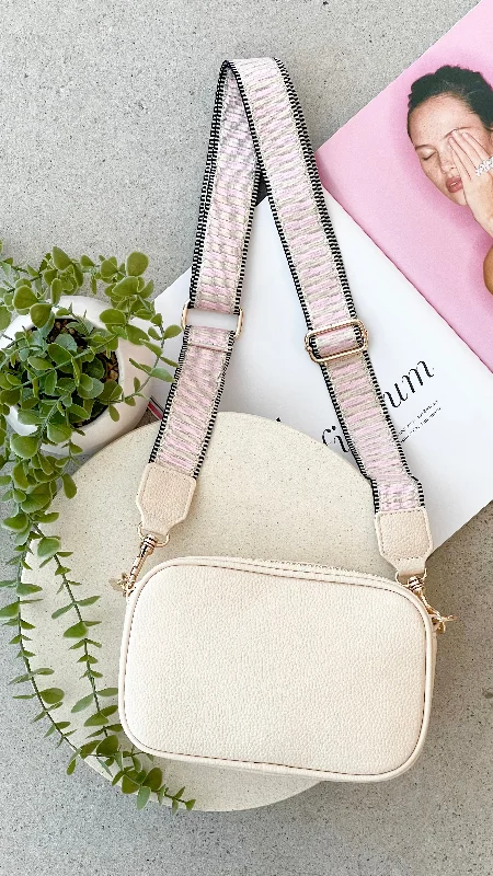 Bella Striped Webbing Camera Bag - Cream / Pink