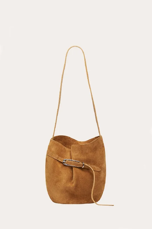 Belted Bucket Bag Beige Suede