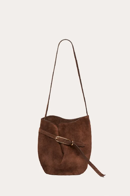 Belted Bucket Bag Dark Brown Suede