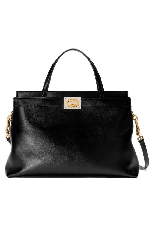 Black Medium Leather Tote Bag