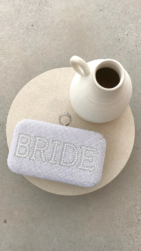 Bride To Be Sequin Clutch - White/Silver