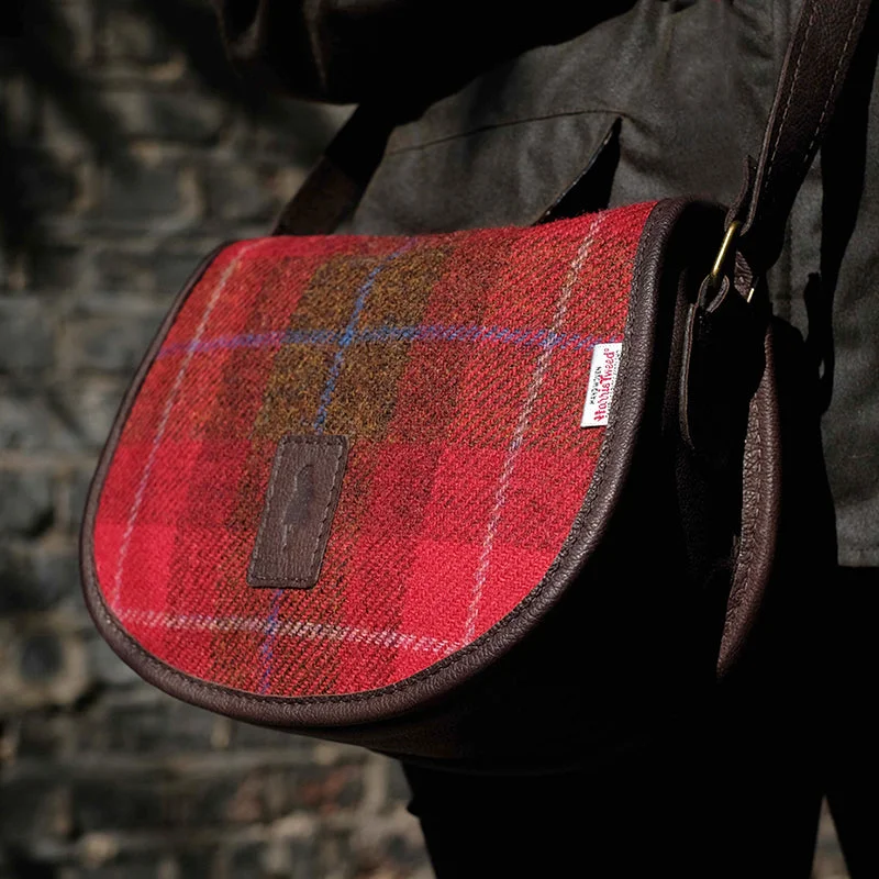 Red Check Harris Tweed Cartridge Bag