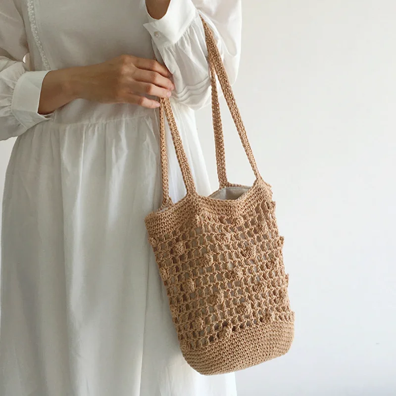 Elena Handbags Crochet Cotton Bucket Shoulder Bag