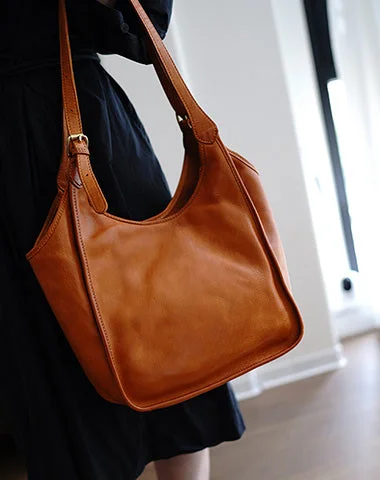 Cute Brown Leather Long Strap Tote Bag Women Saddle Shoulder Bag for Women