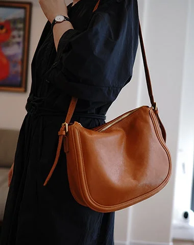 Cute Brown Leather Saddle Shoulder Bag Women Saddle Crossbody Bag for Women