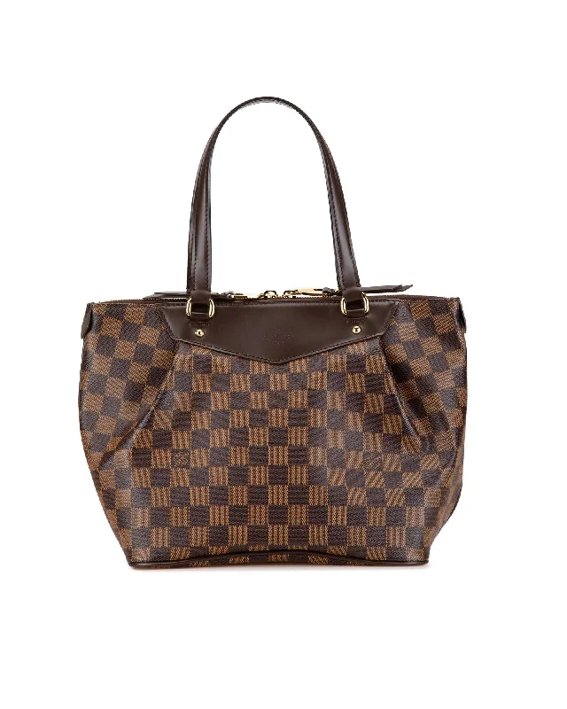 Damier Ebene Canvas Westminster PM with Flat Leather Straps and Top Zip Closure