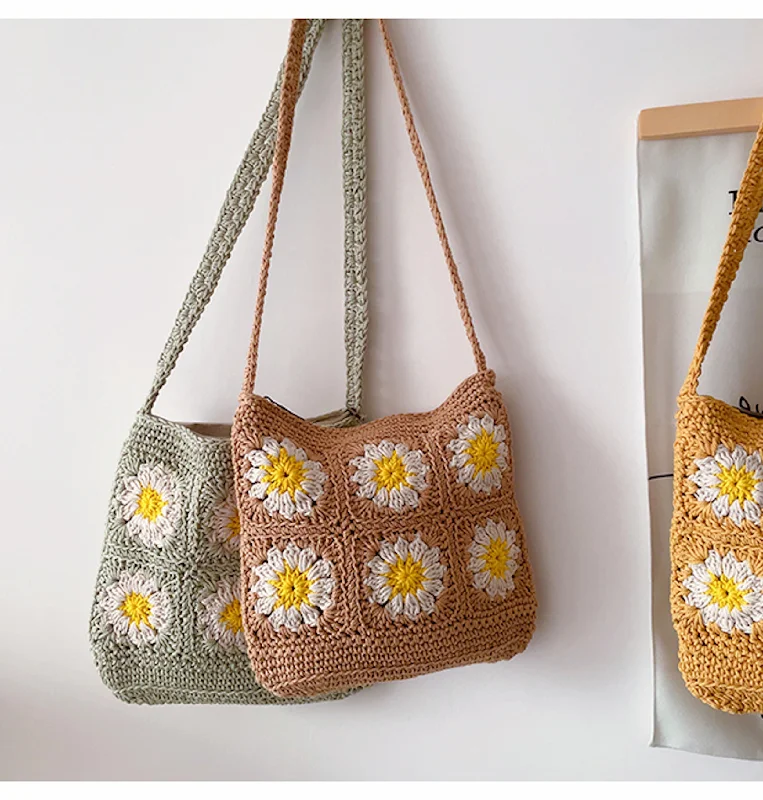 Elena Handbags Handmade Crochet Floral Square Shoulder Bag