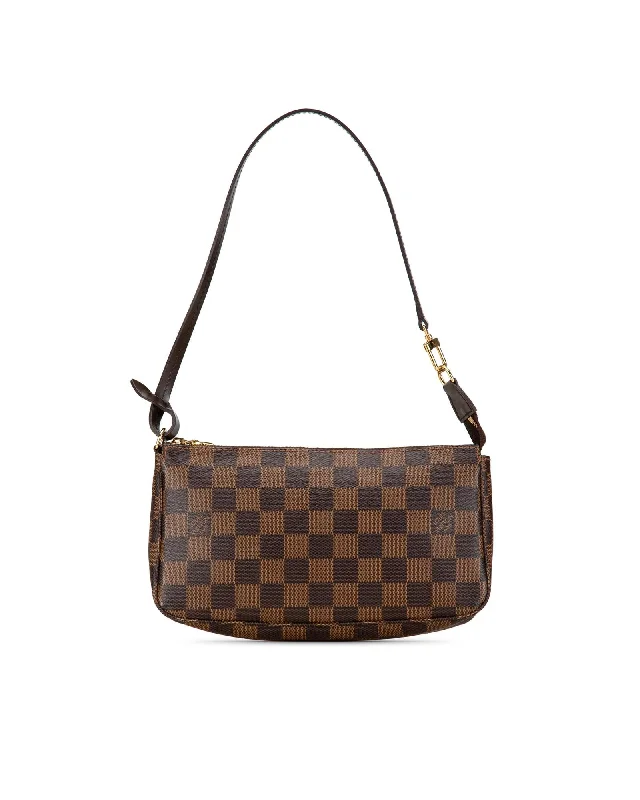 Damier Ebene Canvas Pochette with Leather Handle and Zip Closure