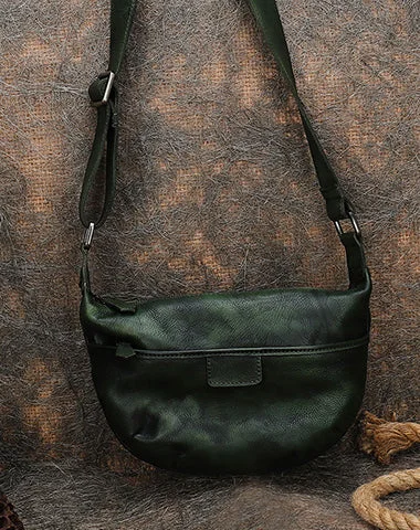 Green Leather Womens Saddle Shoulder Bags Saddle Vintage Crossbody Purse for Women