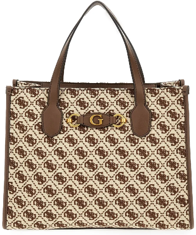 Guess Izzy Satchal Bag In Brown Beige For Women