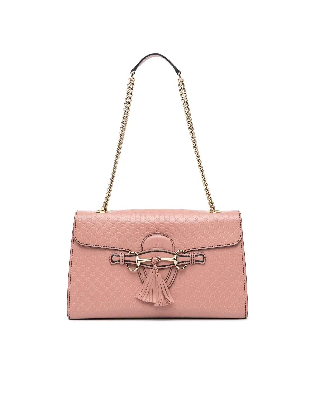 Embossed Leather Shoulder Bag with Tassel and Chain Strap