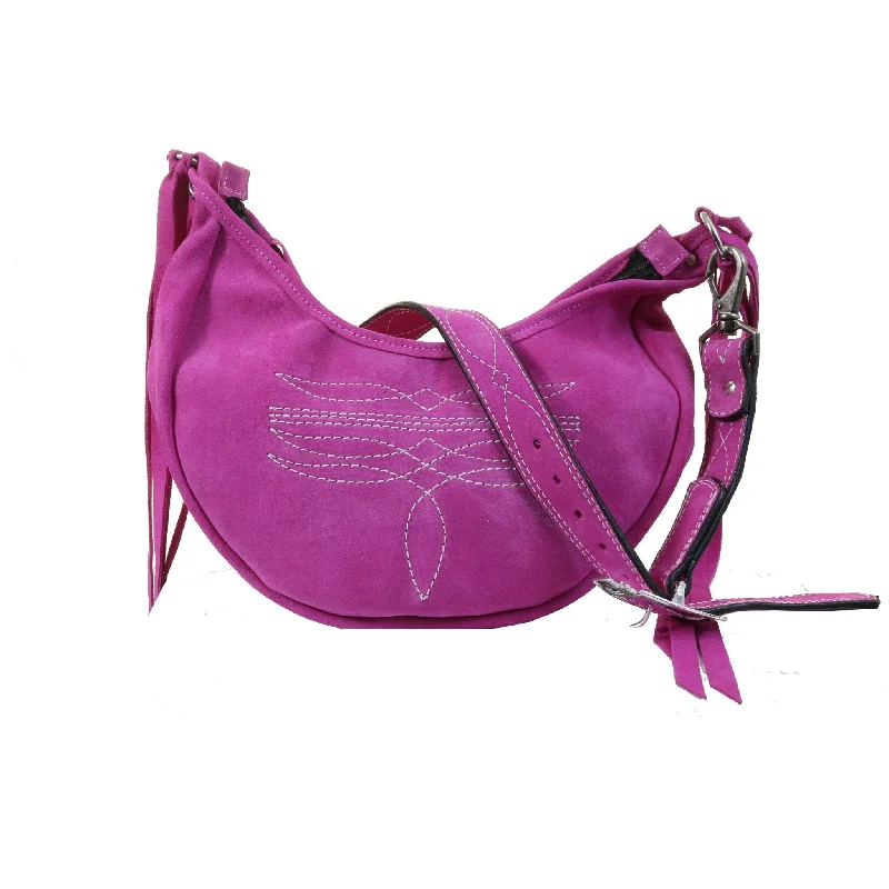 HMH21 -Hot Pink Suede Hobo Bag