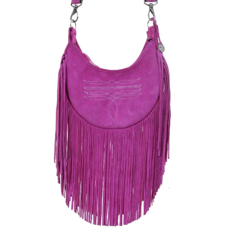 HMH21A - Hot Pink Suede Hobo Bag