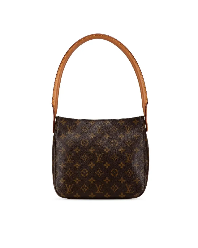 Monogram Canvas Shoulder Bag with Rolled Leather Strap and Interior Zip Pocket