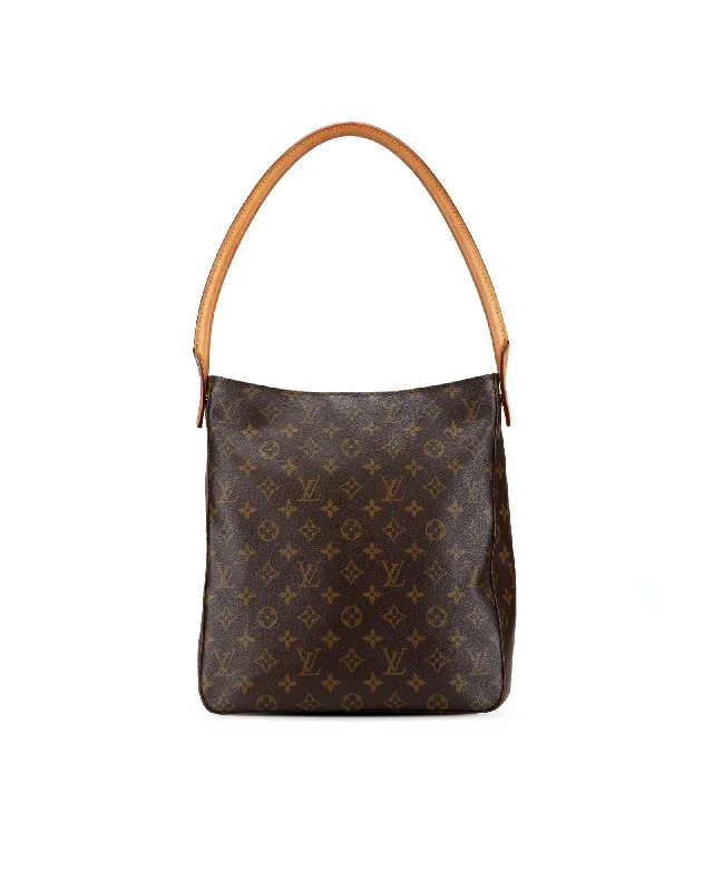 Monogram Canvas Shoulder Bag with Rolled Leather Strap and Zip Closure