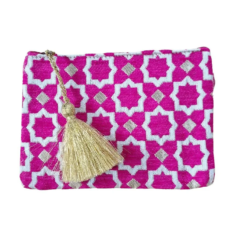 Large pink Moroccan clutch bag