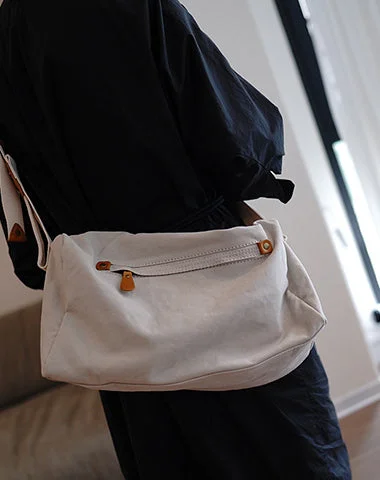 Large White Canvas Boston Shoulder Bag Women Travel Canvas Crossbody Bag for Women