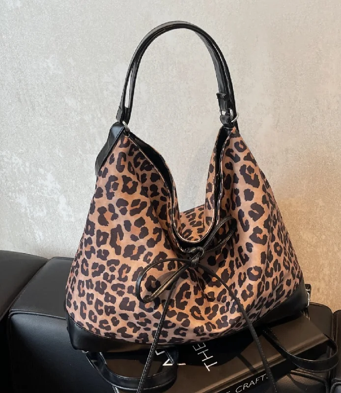 Leopard Women Shoulder Bags Dual Purpose Large Zipper Tied Crossbody Bag