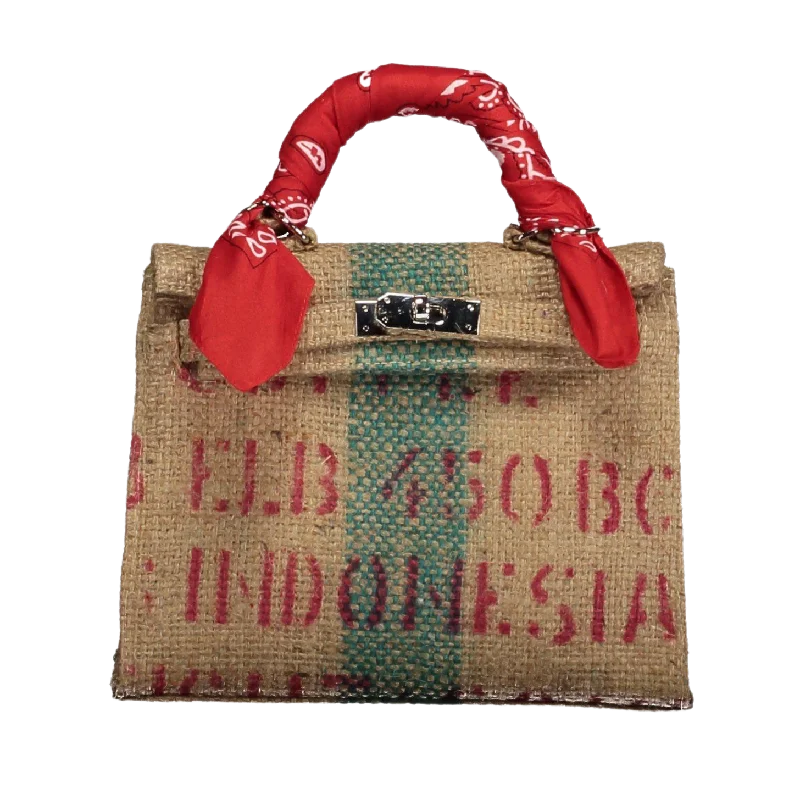 Mini Kelly Style Red Coffee Jute Handbag