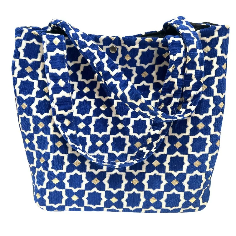 Moroccan blue tote bag with zellige pattern