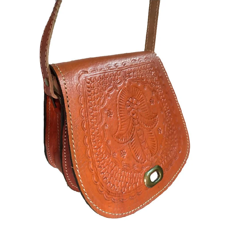 Moroccan Cross Body Leather Bag with Hamsa Engraving