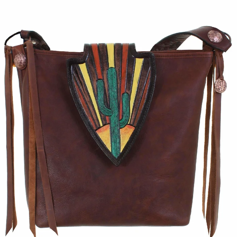 MST35 - Brandy Pull-Up Messenger Tote w/Tooled Cacti Design