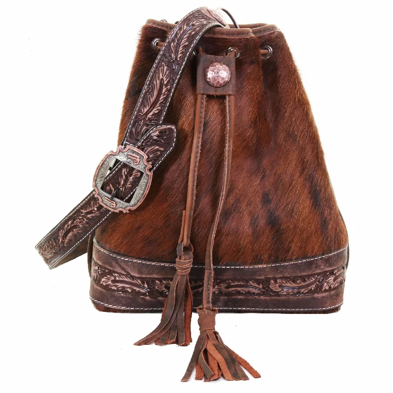 MST43 - Brindle Cowhide Drawstring Messenger Tote