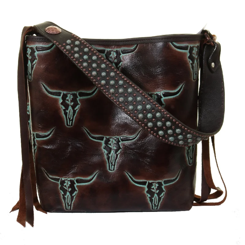 MST69 - Turquoise Longhorn Messenger Tote