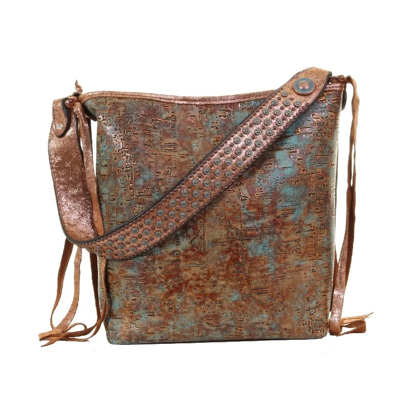 MST72 - Copper Turquoise Patina Messenger Tote