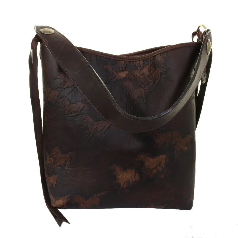 MST74 - Chocolate Wild Horses Messenger Tote