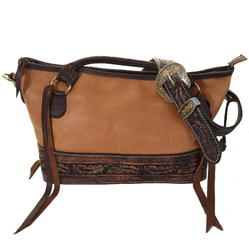 MT52 - Buckskin Feather Tooled Medium Tote