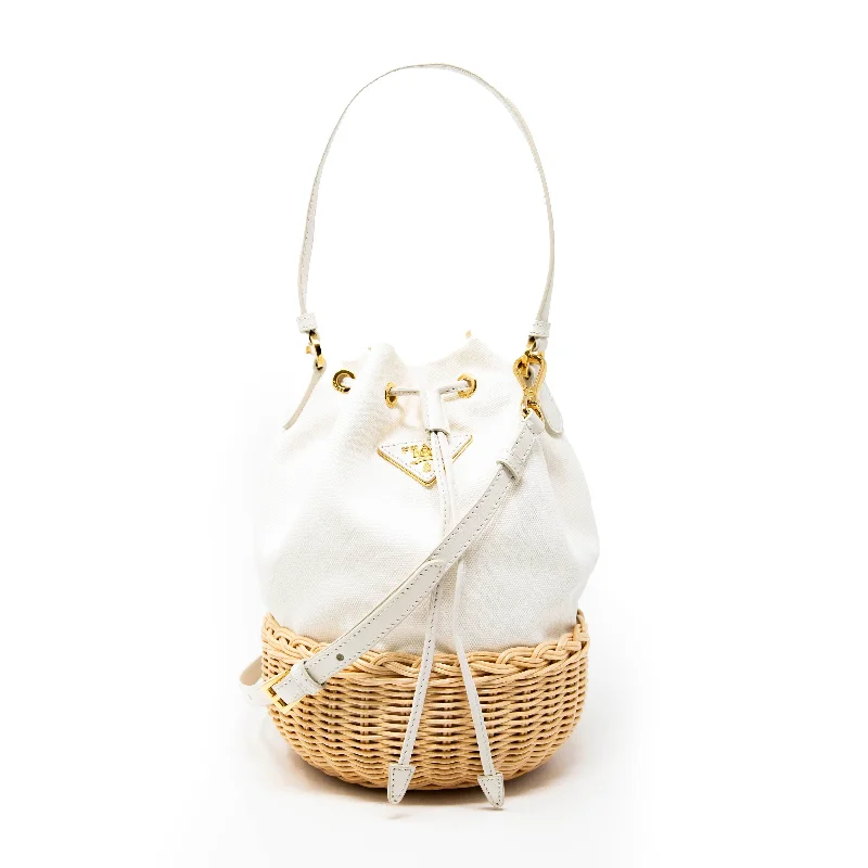 Prada White Midollino Bucket Bag