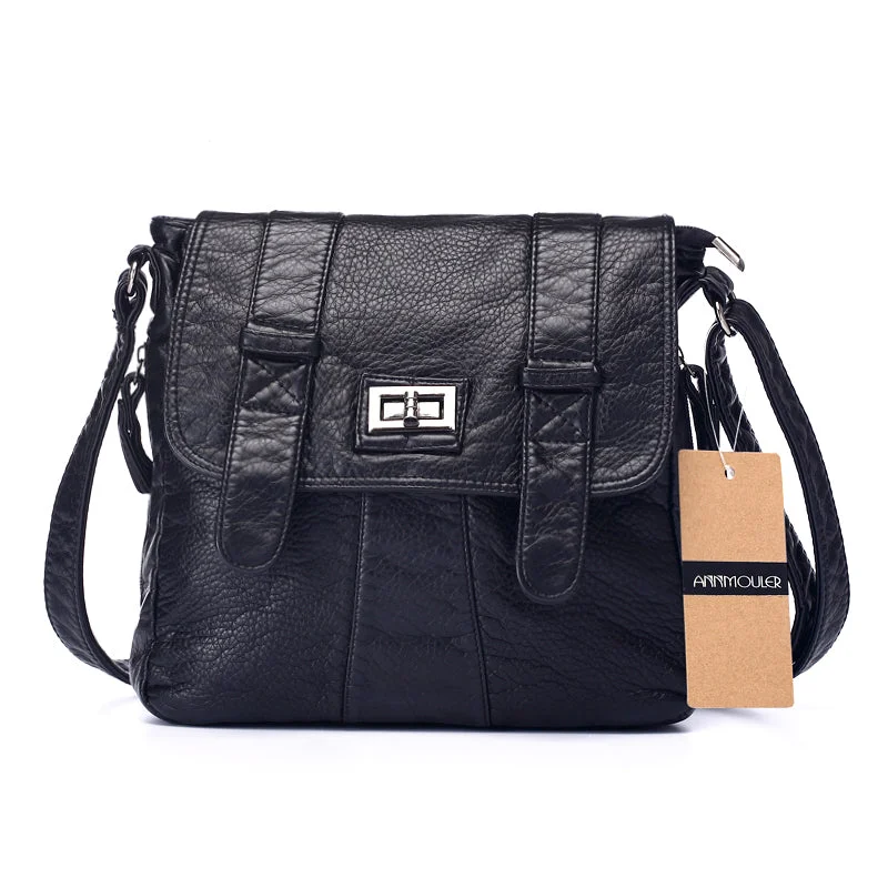 PU Leather Multi-Pocket Shoulder Bag Black