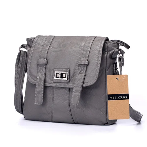 PU Leather Multi-Pocket Shoulder Bag Grey