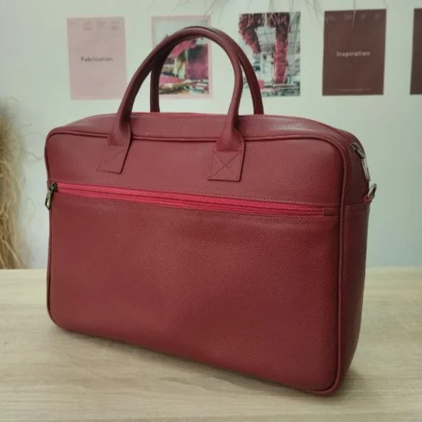 Red handmade leather computer bag