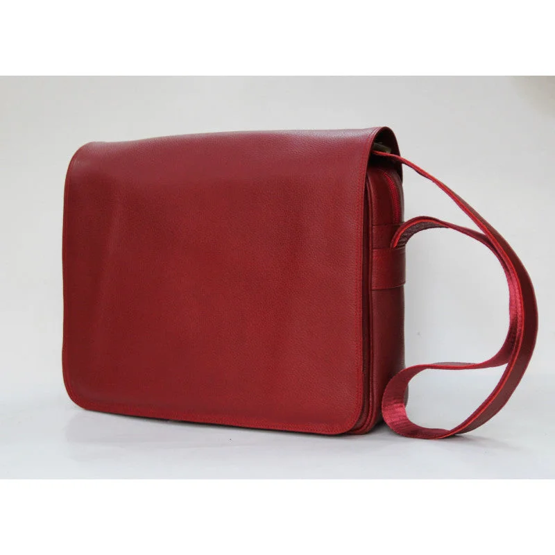 Red handmade leather computer bag