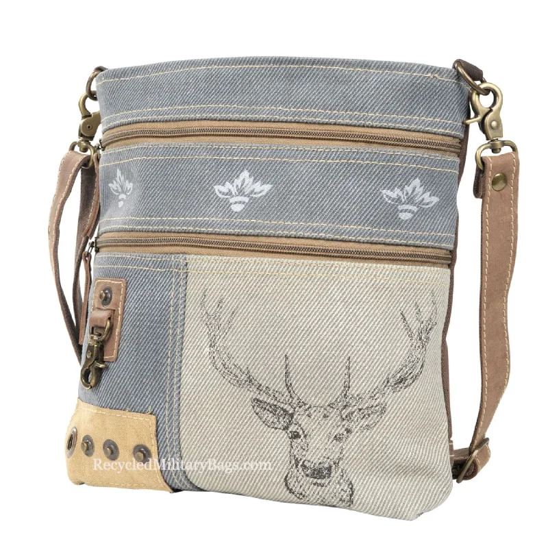 Deer Buck Sustainable Mixed Canvas Crossbody Purse Shoulder Bag