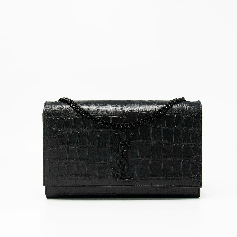 Saint Laurent Black Croc Medium Kate Bag